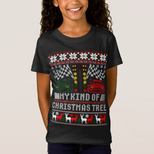 Drag Racing Christmas Tree Race Car Ugly Sweater (Front)