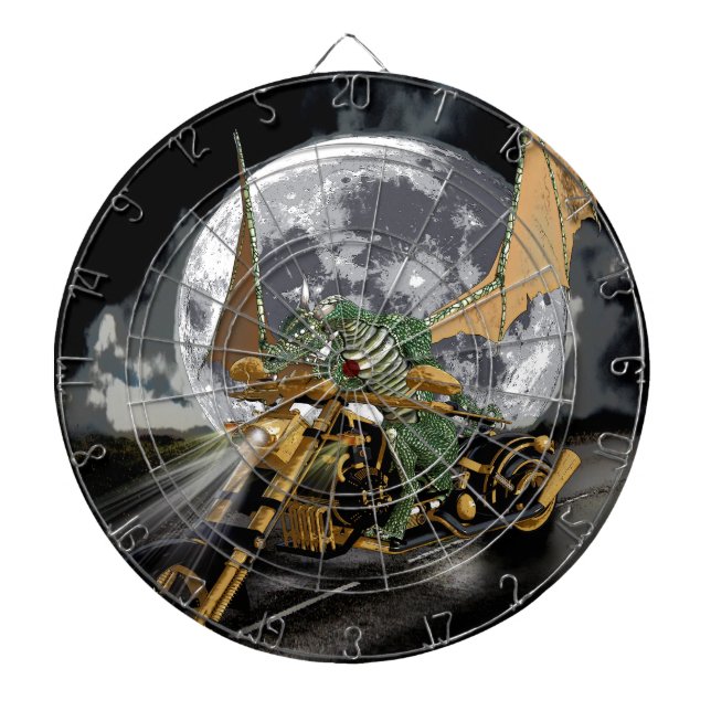 Drag-racing Dragon and Moon Fantasy Artwork Dartboard (Front)