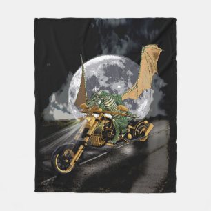 Drag-racing Dragon and Moon Fantasy Artwork Fleece Blanket
