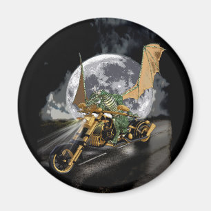Drag-racing Dragon and Moon Fantasy Artwork Magnet