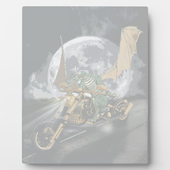 Drag-racing Dragon and Moon Fantasy Artwork Plaque (Front)