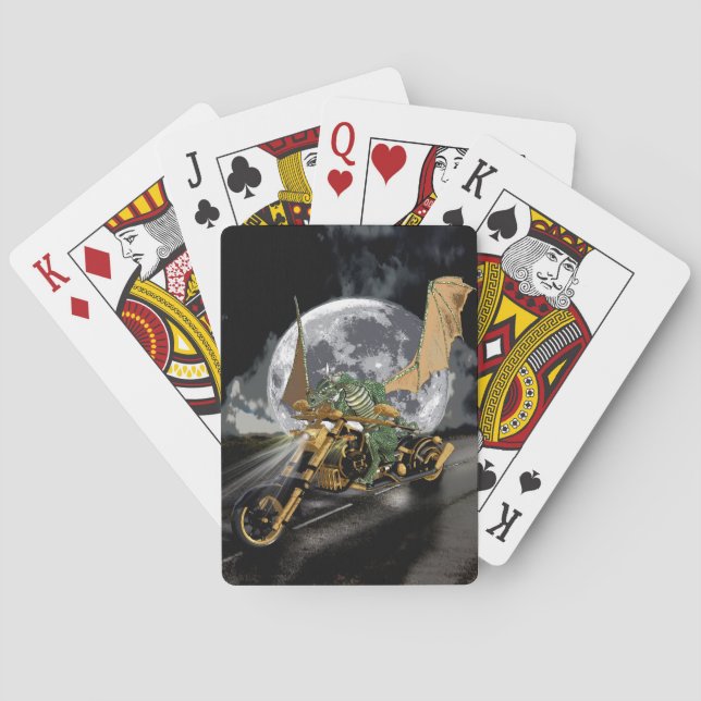 Drag-racing Dragon and Moon Fantasy Artwork Playing Cards (Back)