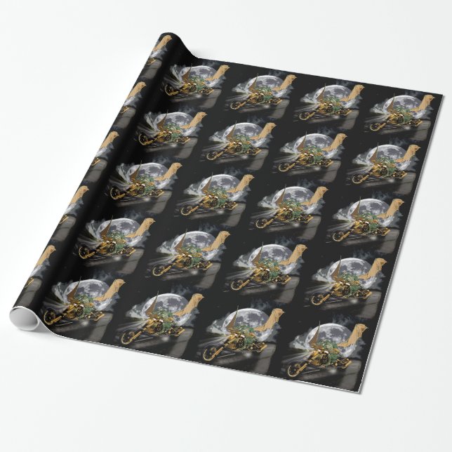 Drag-racing Dragon and Moon Fantasy Artwork Wrapping Paper (Unrolled)