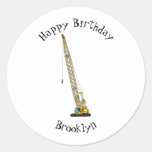 Dragline excavator cartoon illustration classic round sticker