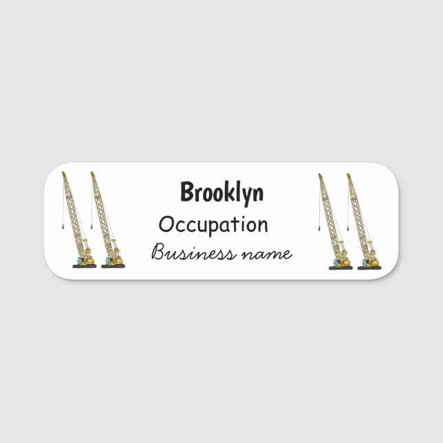 Dragline excavator cartoon illustration name tag (Front)