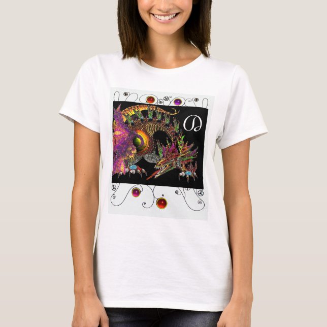 DRAGO /FANTASY DRAGON,GOLD PURPLE BLACK MONOGRAM T-Shirt (Front)