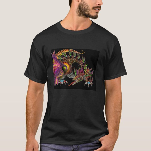 DRAGO / FANTASY DRAGON IN GOLD PURPLE AND BLACK T-Shirt (Front)