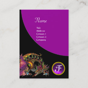 DRAGO / Fantasy Dragon Monogram Black Purple Gem Business Card