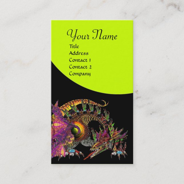 DRAGO Fantasy Dragon Monogram black purple yellow Business Card (Front)
