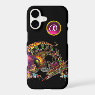 DRAGO,FANTASY DRAGON,PINK PURPLE GEMSTONE MONOGRAM
