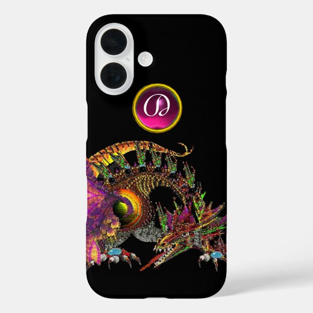 DRAGO,FANTASY DRAGON,PINK PURPLE GEMSTONE MONOGRAM Case-Mate iPhone CASE (Back)