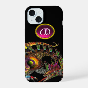 DRAGO,FANTASY DRAGON,PINK PURPLE GEMSTONE MONOGRAM iPhone 15 CASE