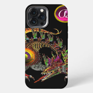 DRAGO,FANTASY DRAGON,PINK PURPLE GEMSTONE MONOGRAM iPhone 13 PRO MAX CASE
