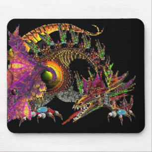 DRAGO / FANTASY GOLD DRAGON IN PURPLE AND BLACK MOUSE PAD