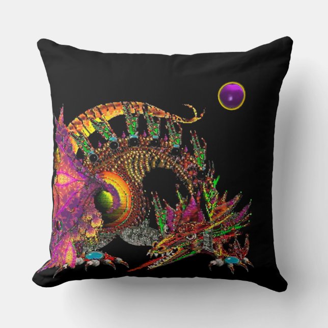 DRAGO /FANTASY GOLD DRAGON,PURPLE  BLACK MONOGRAM CUSHION (Front)