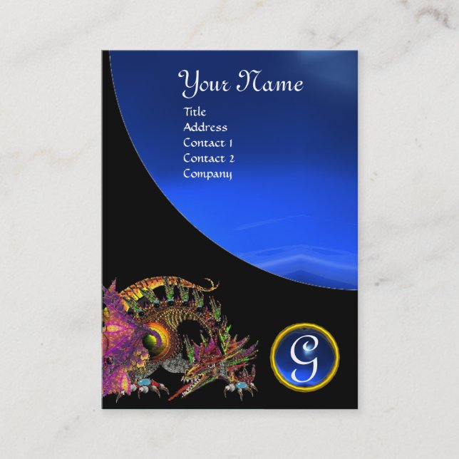 DRAGO GEM STONE MONOGRAM black blue sapphire Business Card (Front)