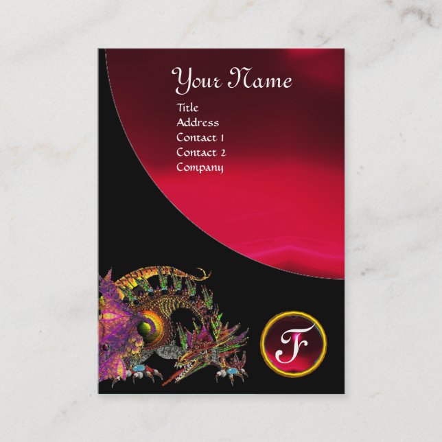 DRAGO GEM STONE MONOGRAM black red burgundy Business Card (Front)