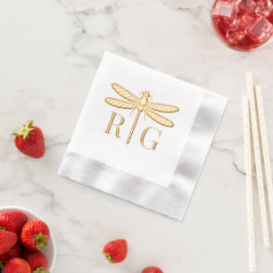 Dragofly Silhouette 2 Initial Wedding Monogram #2 Foil Napkins