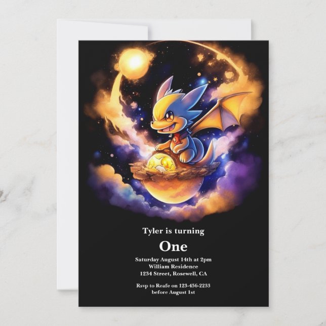 Dragon 1st Birthday Invitation (Front)