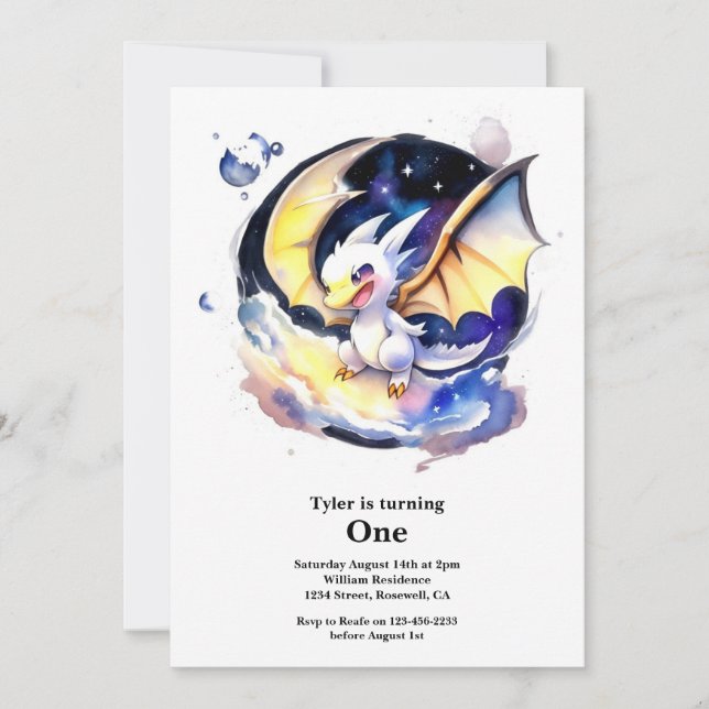 Dragon 1st Birthday Invitation (Front)