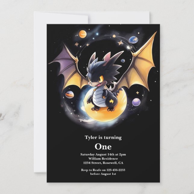Dragon 1st Birthday Invitation (Front)