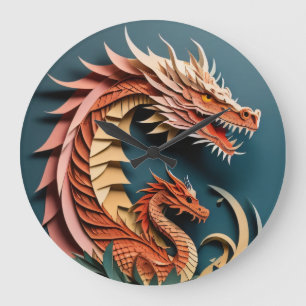 Dragon 3D Paper Art Design T-shirt  Large Clock