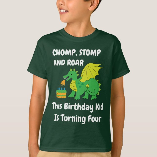 Dragon 4th Boy's Kids Birthday Party T-Shirt (Front)