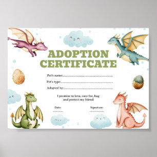 Dragon adopt a pet certificate editable poster