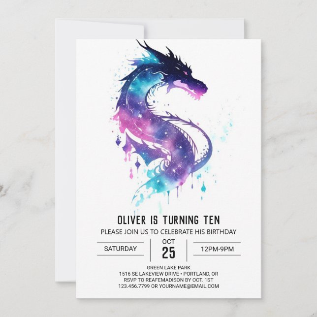 Dragon Adventure Printable Birthday Invitation (Front)