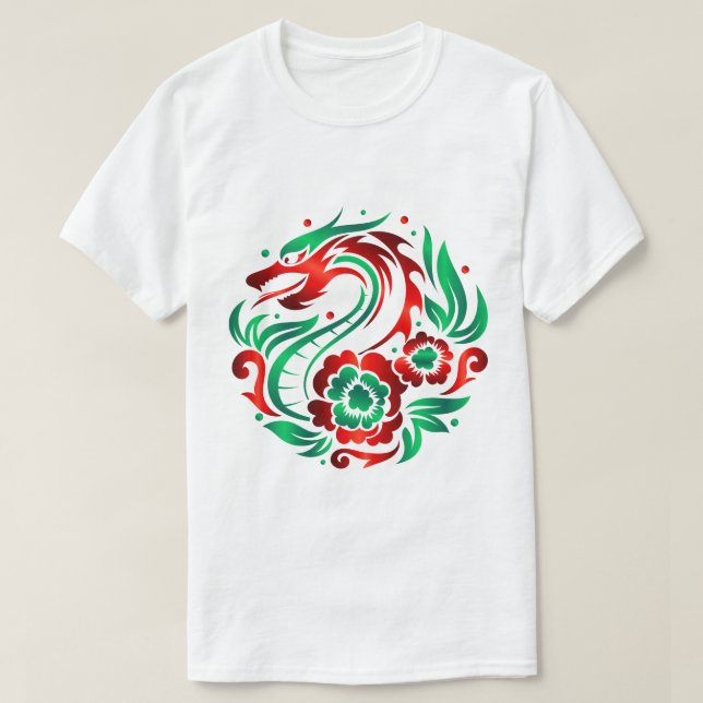 Dragon Amidst Blossoms T-Shirt (Design Front)