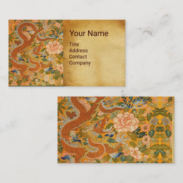 DRAGON AMONG PEONIES ,FLOWERS .GREEN LEAVES Floral Business Card (Front/Back)