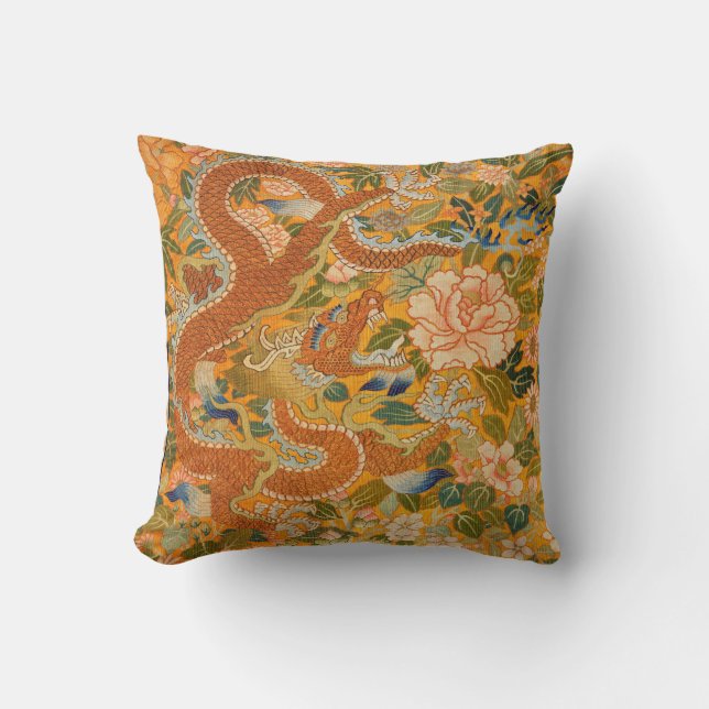 DRAGON AMONG PEONIES,FLOWERS,GREEN LEAVES Floral Cushion (Front)