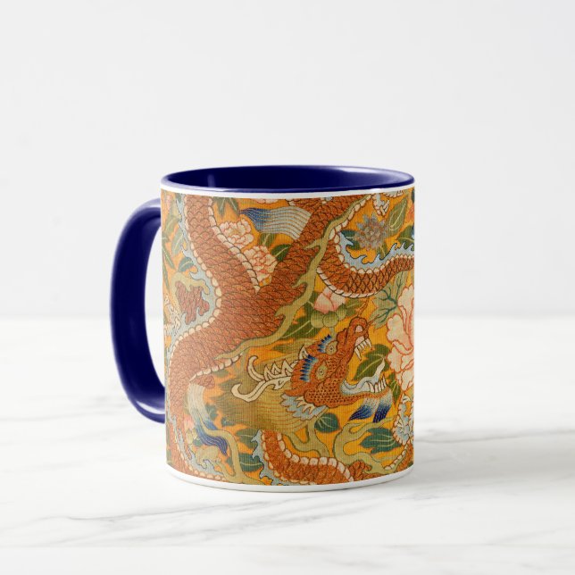 DRAGON AMONG PEONIES,FLOWERS,GREEN LEAVES Floral Mug (Front Left)