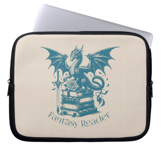 Dragon and Books Fantasy Reader Laptop Sleeve (Front)
