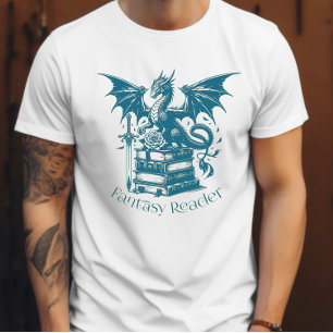 Dragon and Books Fantasy Reader T-Shirt