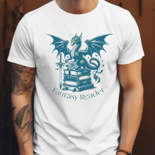 Dragon and Books Fantasy Reader T-Shirt (Creator Uploaded)