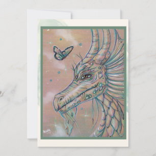 Dragon and butterfly fantasy art by Renee Lavoie Holiday Card