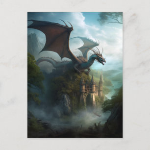 Dragon And Castle Fantasy Art Postcard