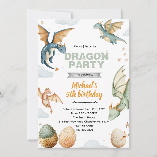 Dragon and eggs birthday Invitation (Front)