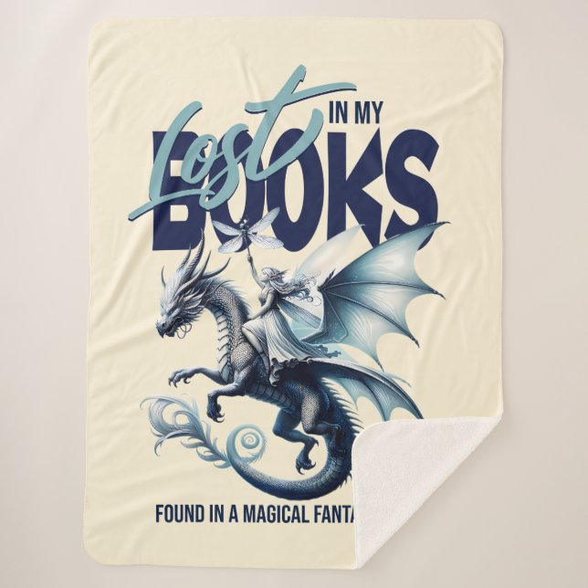 Dragon and Fairy & Fantasy book lover quote Sherpa Blanket (Front)