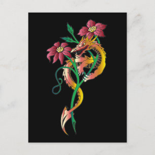 Dragon and Flower Tattoo Postcard