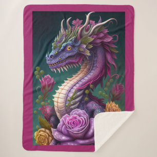 Dragon and Flowers Sherpa Blanket