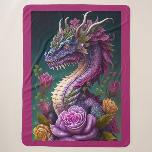 Dragon and Flowers Sherpa Blanket (Front)