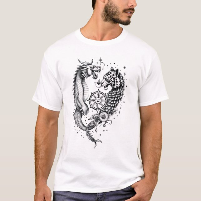 Dragon and Leopard Tattoo Design T-Shirt (Front)