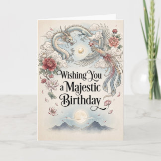 Dragon and Phoenix Botanical Birthday Card
