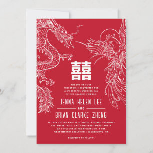 Dragon and Phoenix Double Happiness Wedding Invitation