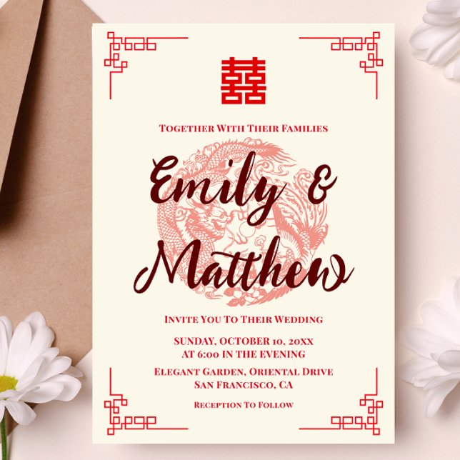 Dragon and Phoenix red chinese wedding invitation (Creator Uploaded)