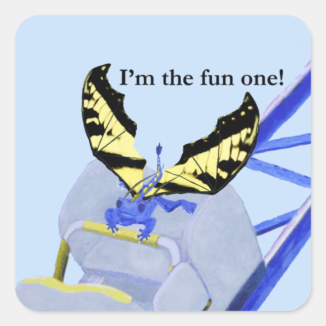 dragon and roller coaster square sticker (Front)