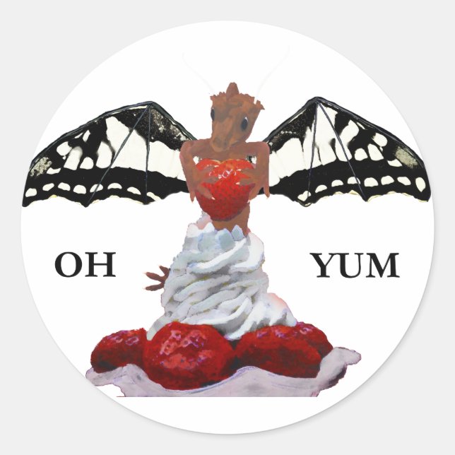 Dragon and Strawberry Classic Round Sticker (Front)