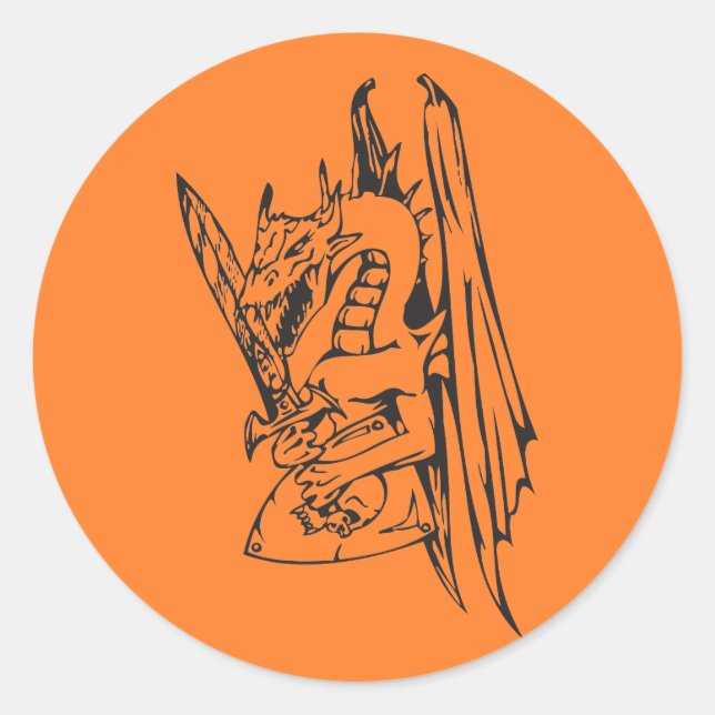 Dragon and Sword Classic Round Sticker (Front)